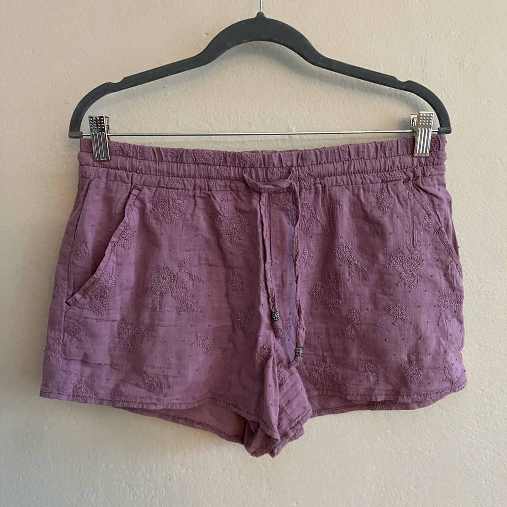Purple Floral Embroidered Cotton Lightweight Short from Anthropologie Size S